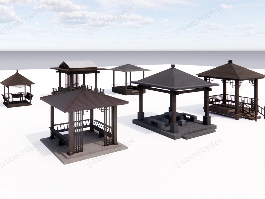 Asian Fusion Pavilions sketchup model preview - SketchupBox