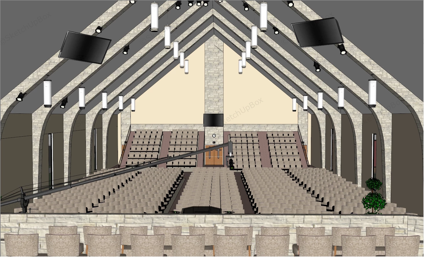 Modern Church Interior sketchup model preview - SketchupBox