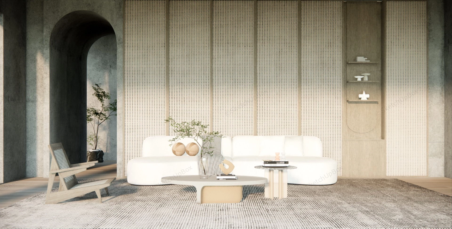 Minimalist Wabi Sabi Living Room sketchup model preview - SketchupBox