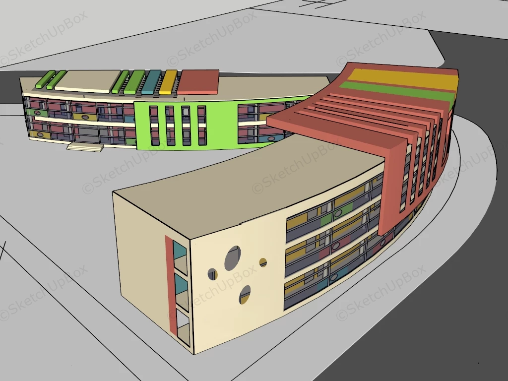 Colorful Kindergarten School Building sketchup model preview - SketchupBox