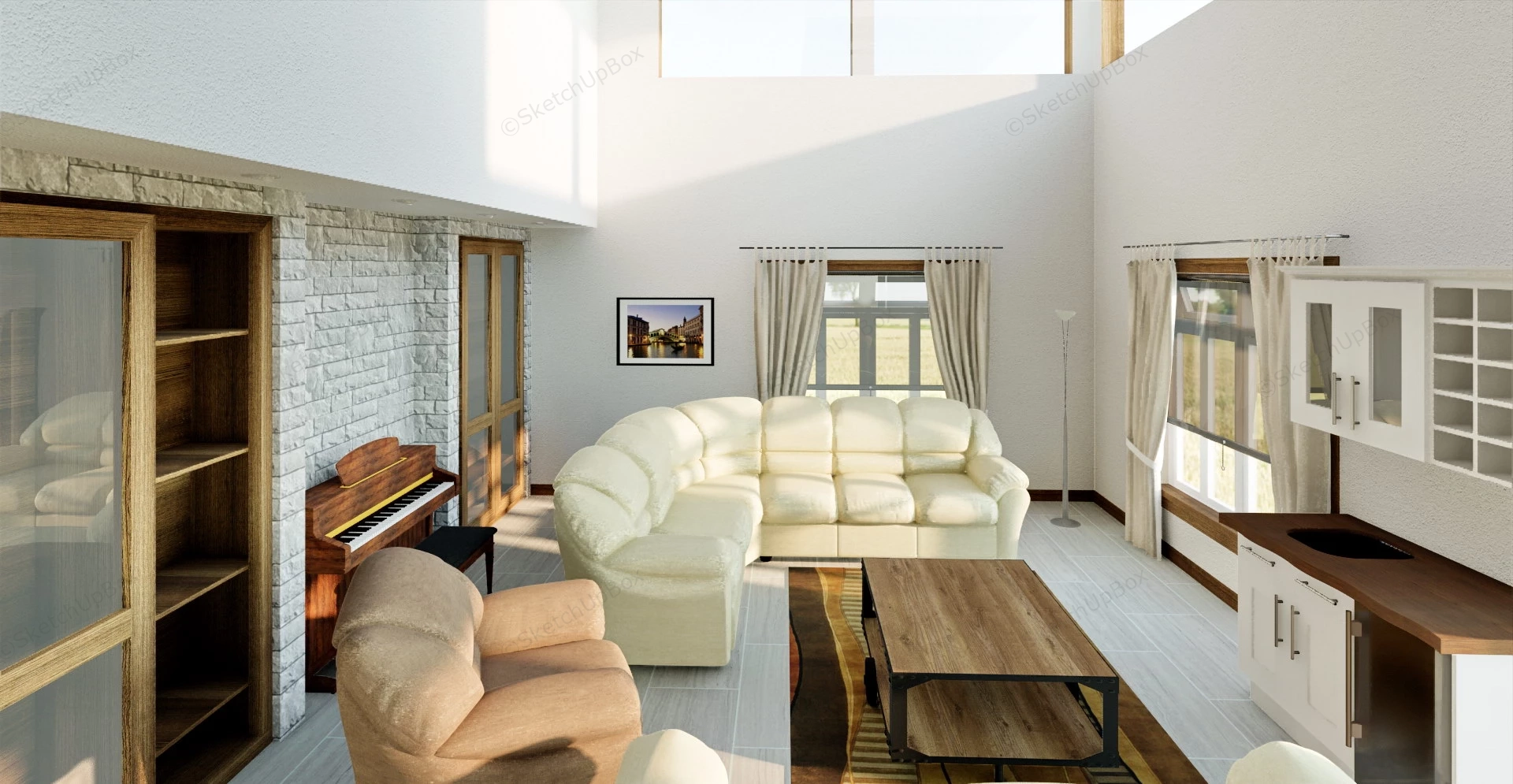 Farmhouse Living Room Design sketchup model preview - SketchupBox