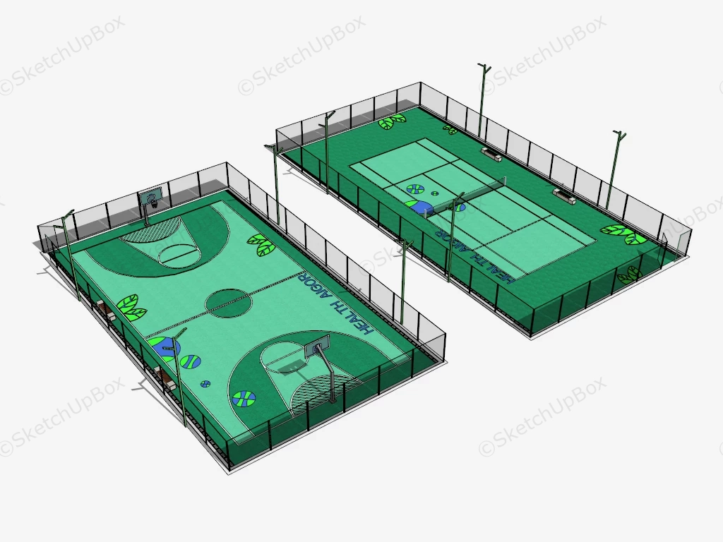 Tennis And Basketball Courts sketchup model preview - SketchupBox