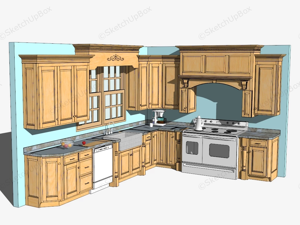 Vintage L Kitchen Design sketchup model preview - SketchupBox
