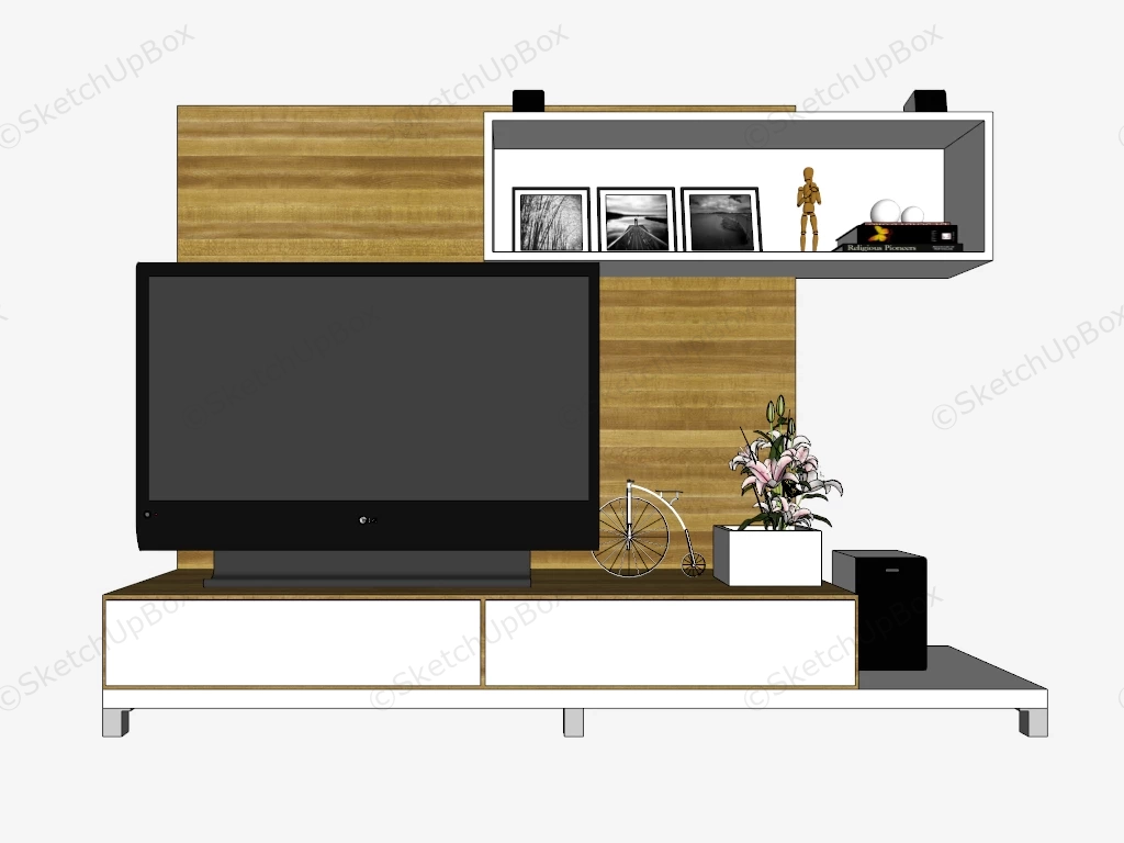Tv Stand With Wall Unit sketchup model preview - SketchupBox