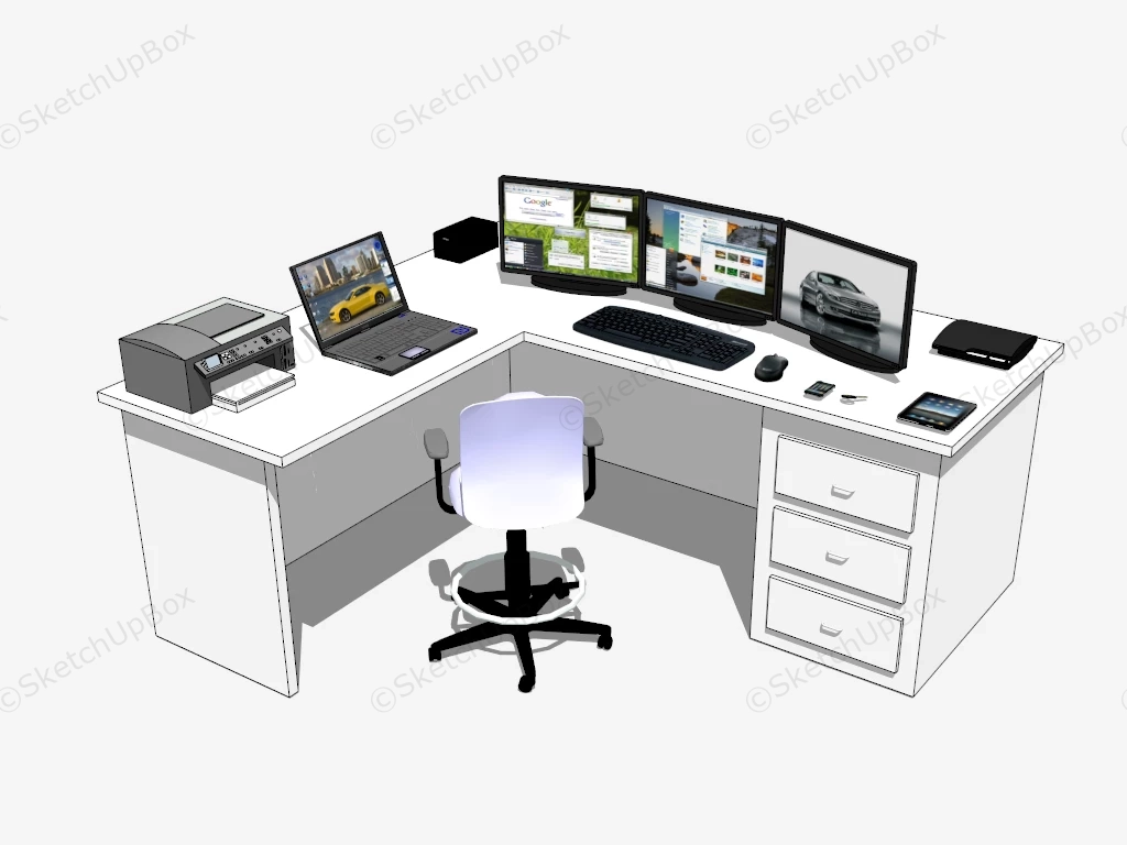 Large Corner Computer Desk sketchup model preview - SketchupBox