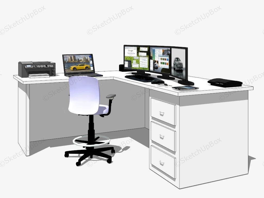 Large Corner Computer Desk sketchup model preview - SketchupBox