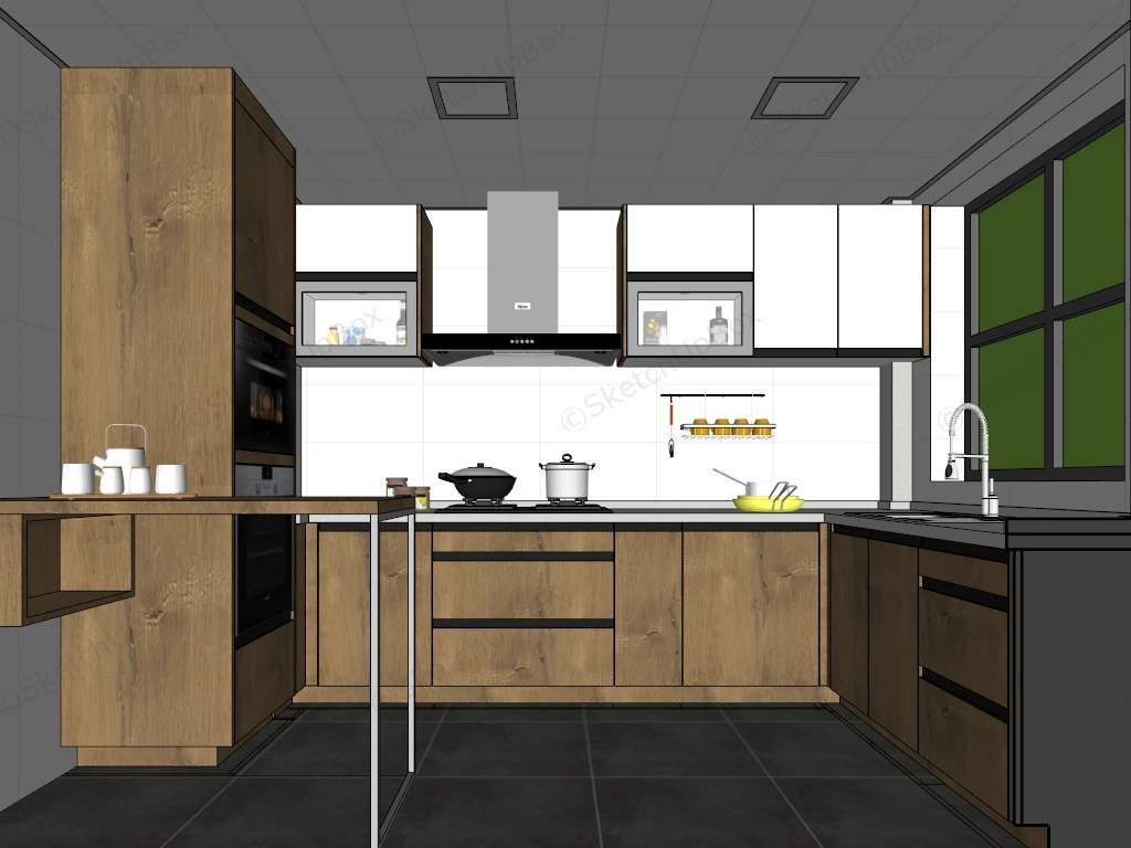 Small Kitchen With Breakfast Bar Counter sketchup model preview - SketchupBox