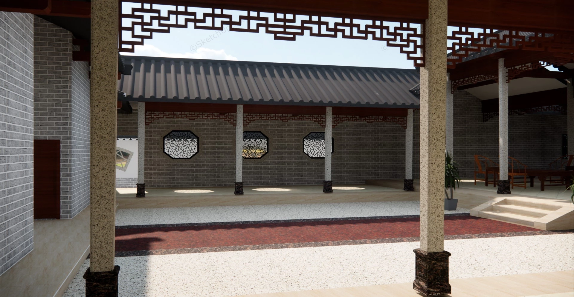 Traditional Chinese Courtyard House sketchup model preview - SketchupBox