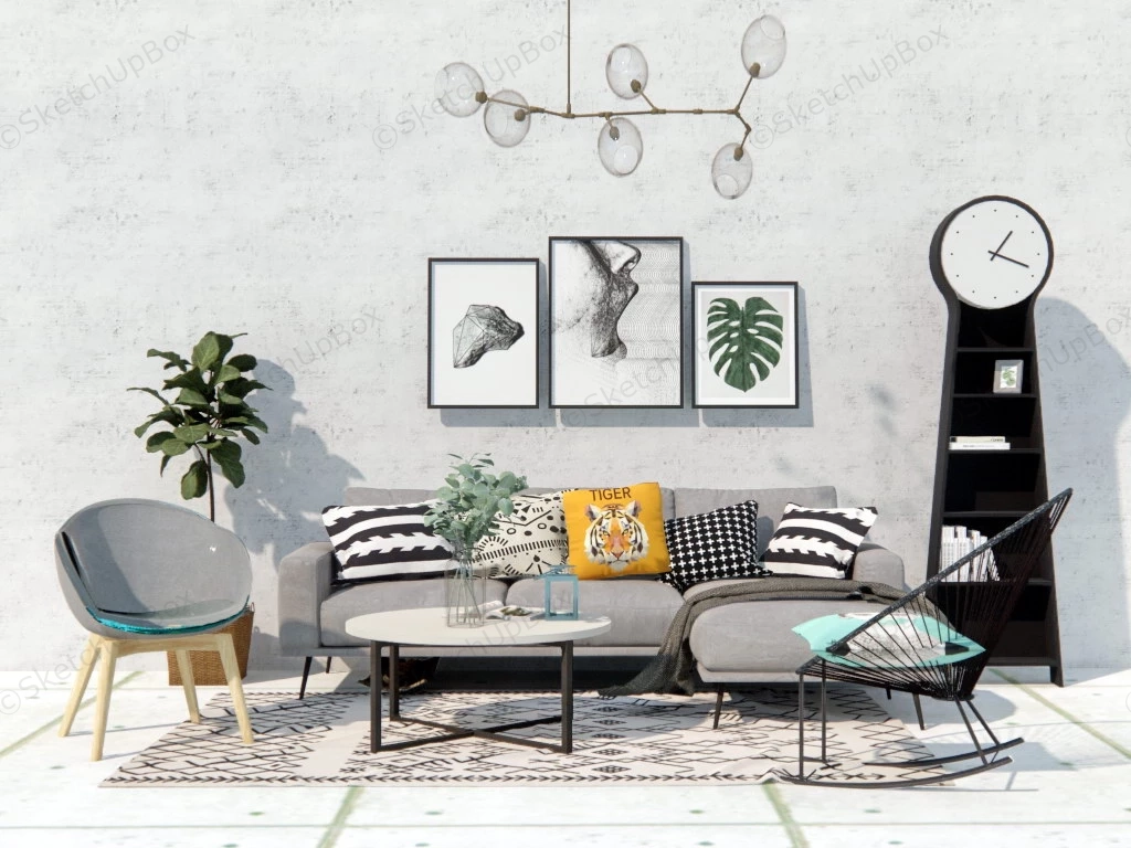 Scandinavian Style Living Room Idea sketchup model preview - SketchupBox