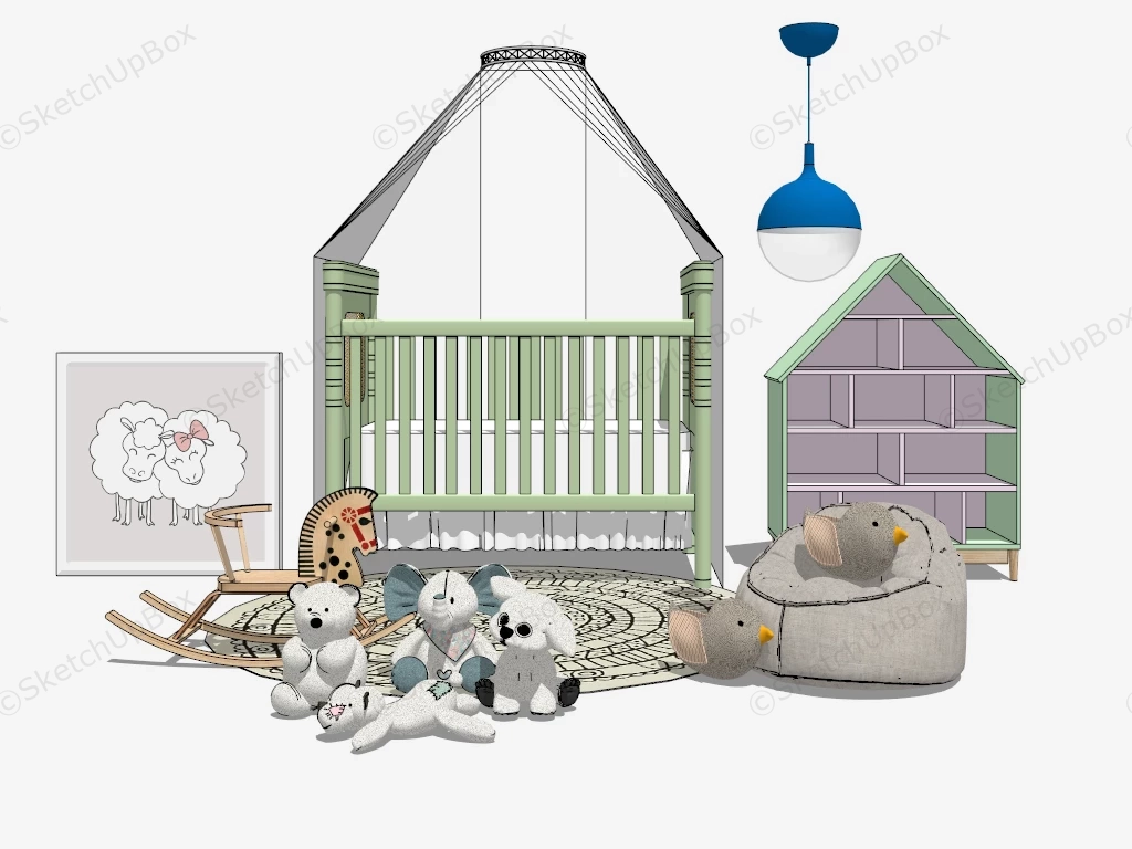 Baby Girl Nursery Room Decor sketchup model preview - SketchupBox