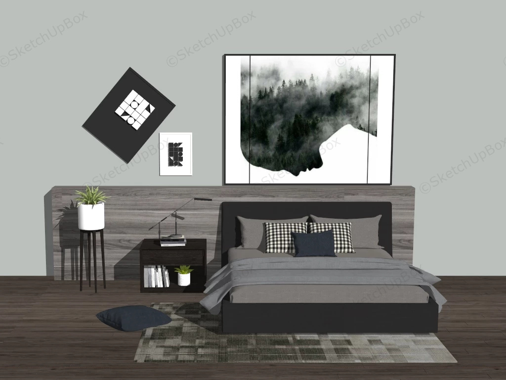 Unique Bedroom Accent Wall Idea sketchup model preview - SketchupBox