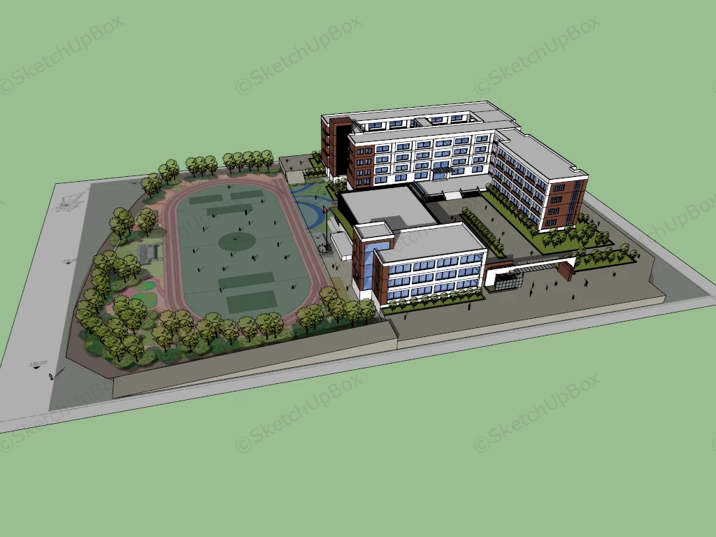 Elementary School With Sports Field sketchup model preview - SketchupBox