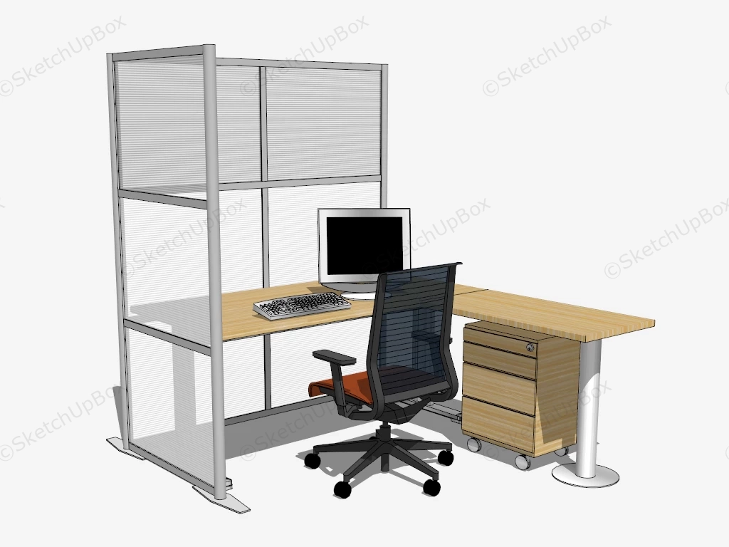 L Shaped Office Desk With Privacy Panel sketchup model preview - SketchupBox