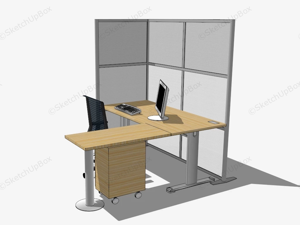 L Shaped Office Desk With Privacy Panel sketchup model preview - SketchupBox