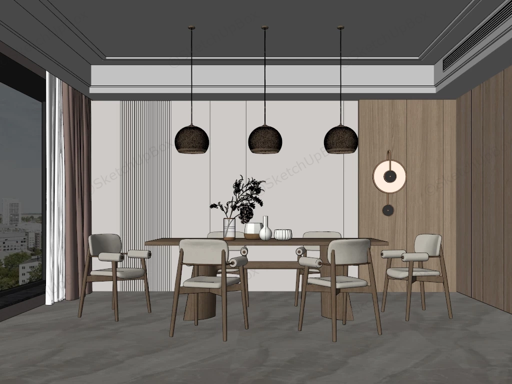 Wabi Sabi Modern Dining Room sketchup model preview - SketchupBox