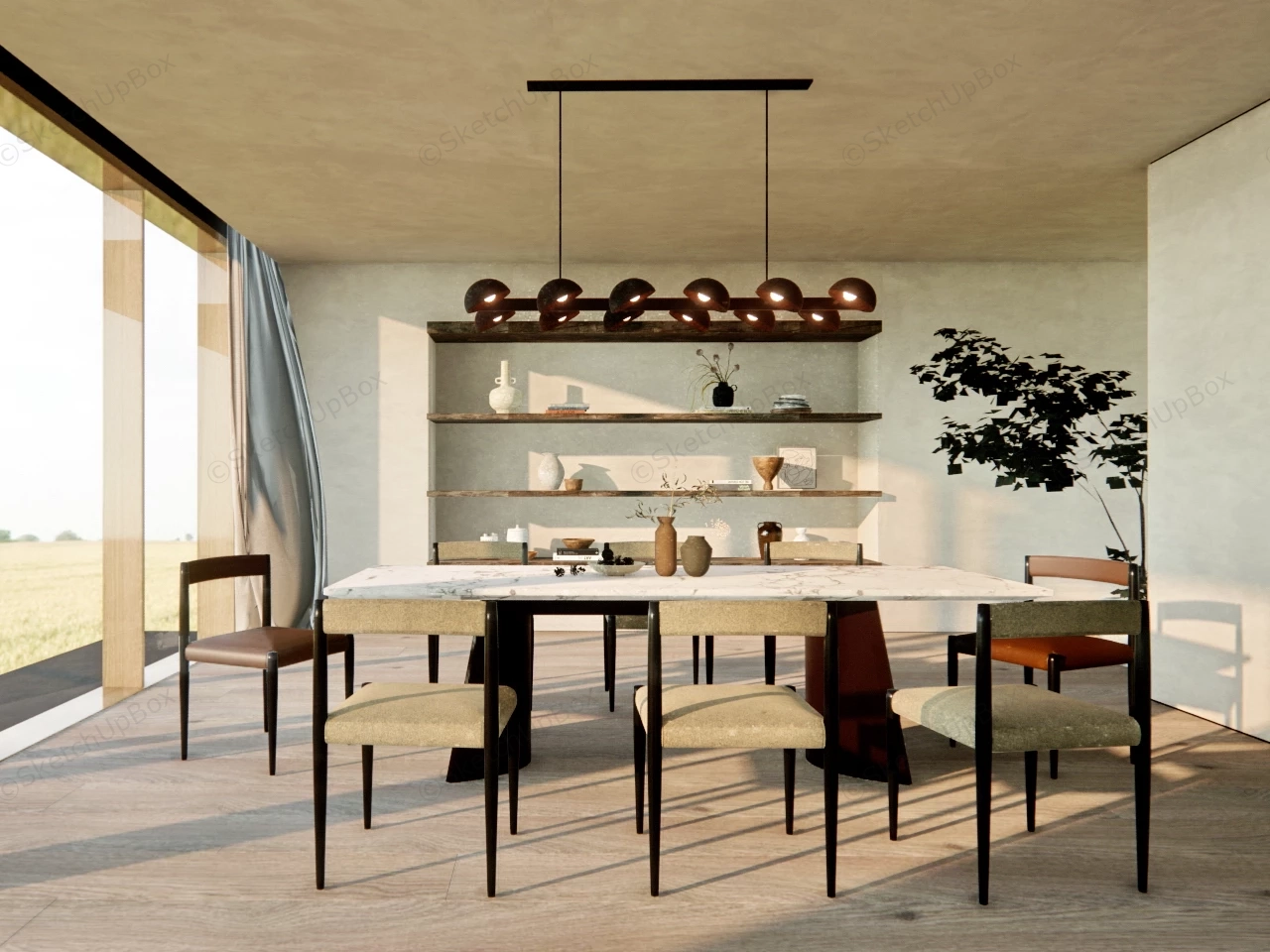 Asian Zen Dining Room Idea sketchup model preview - SketchupBox