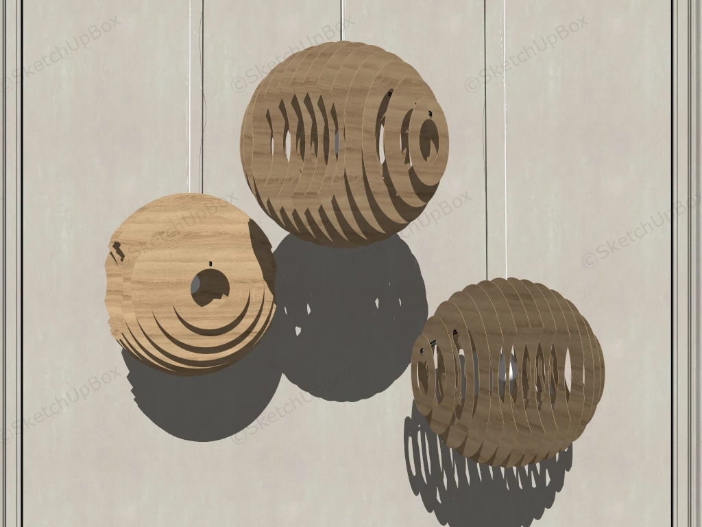 Spherical Curved Wood Pendant Light sketchup model preview - SketchupBox