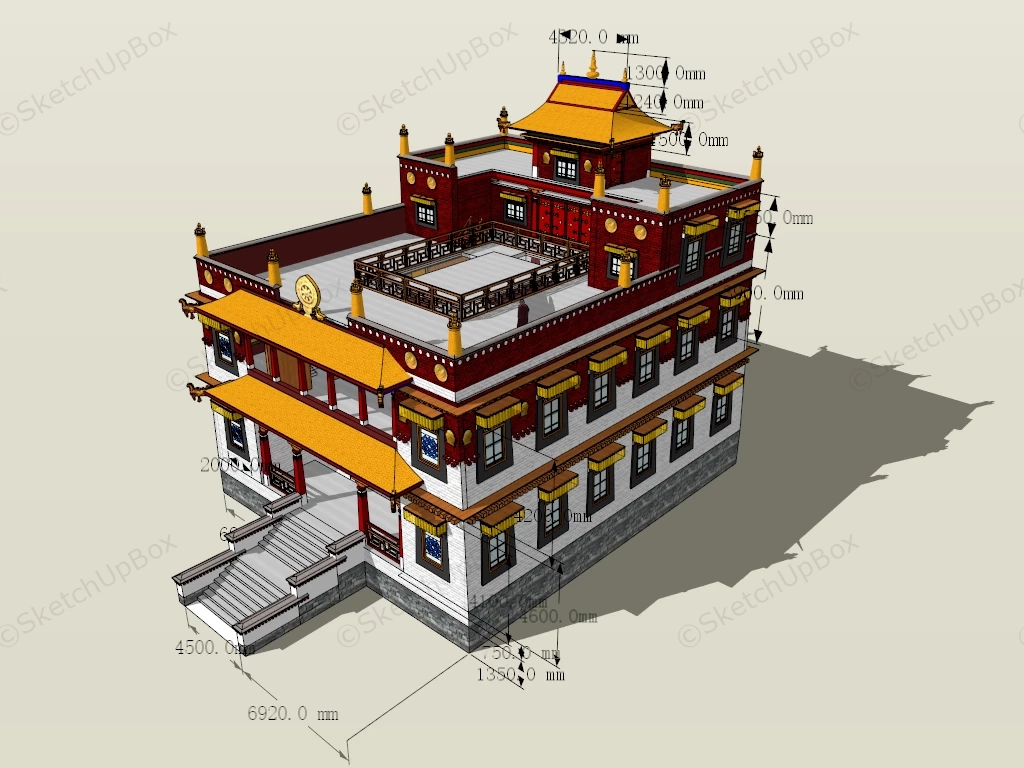 Tibetan Buddhist Temple sketchup model preview - SketchupBox