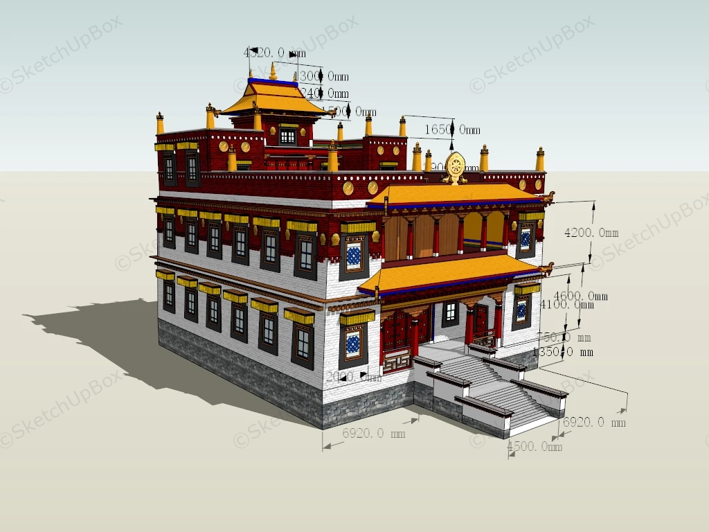 Tibetan Buddhist Temple sketchup model preview - SketchupBox