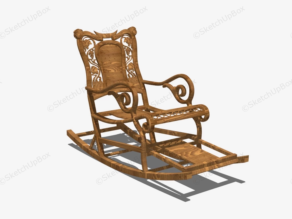 Antique Wood Carved Rocking Chair sketchup model preview - SketchupBox