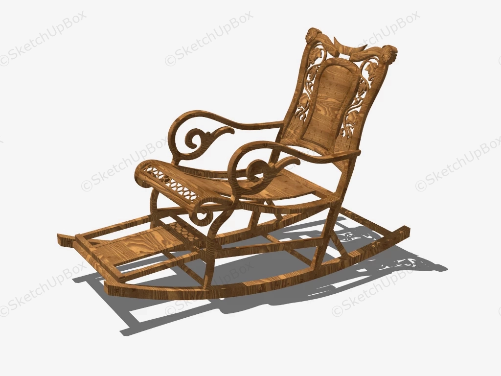 Antique Wood Carved Rocking Chair sketchup model preview - SketchupBox