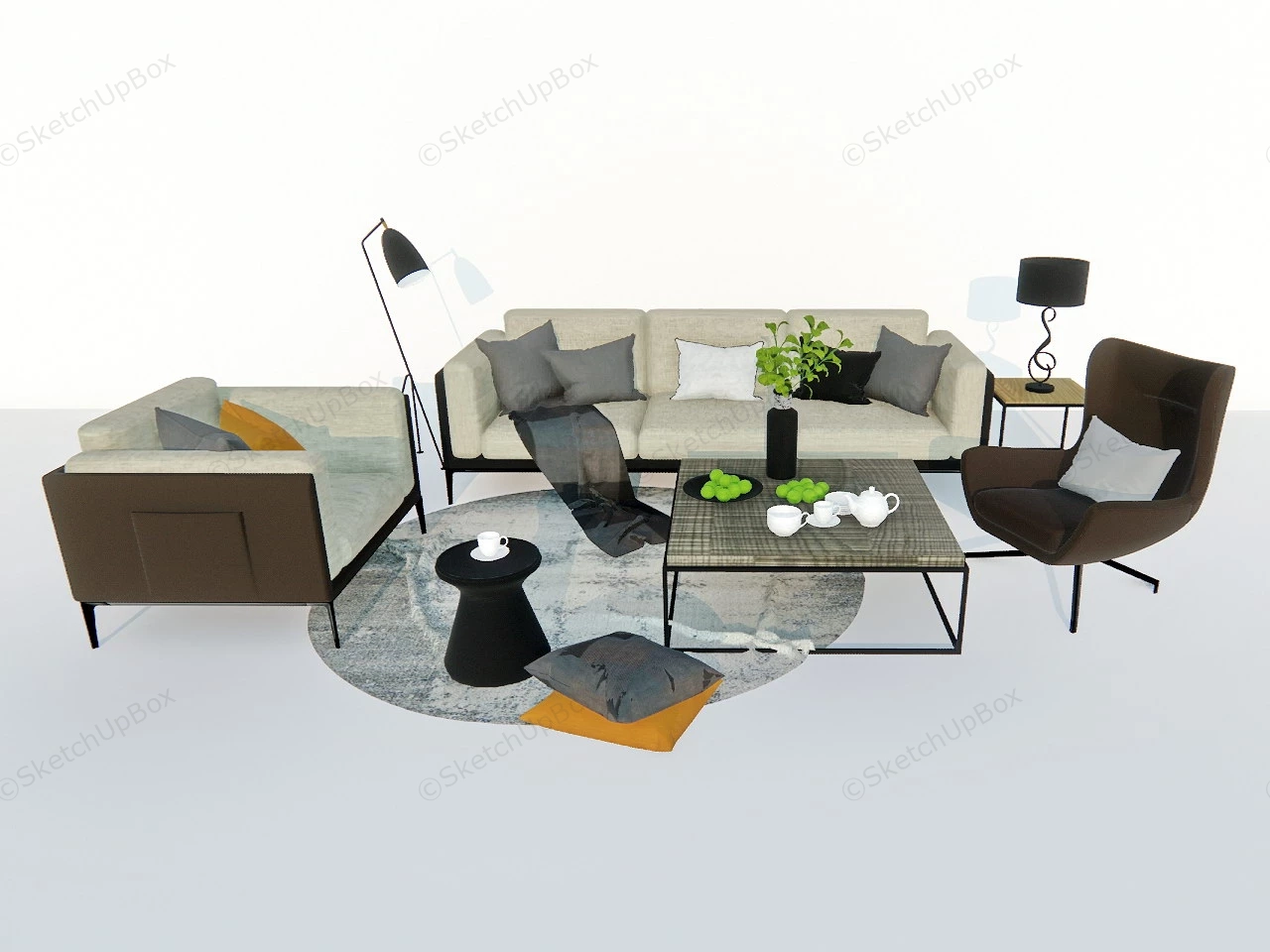 Industrial Modern Living Room Furniture Set sketchup model preview - SketchupBox