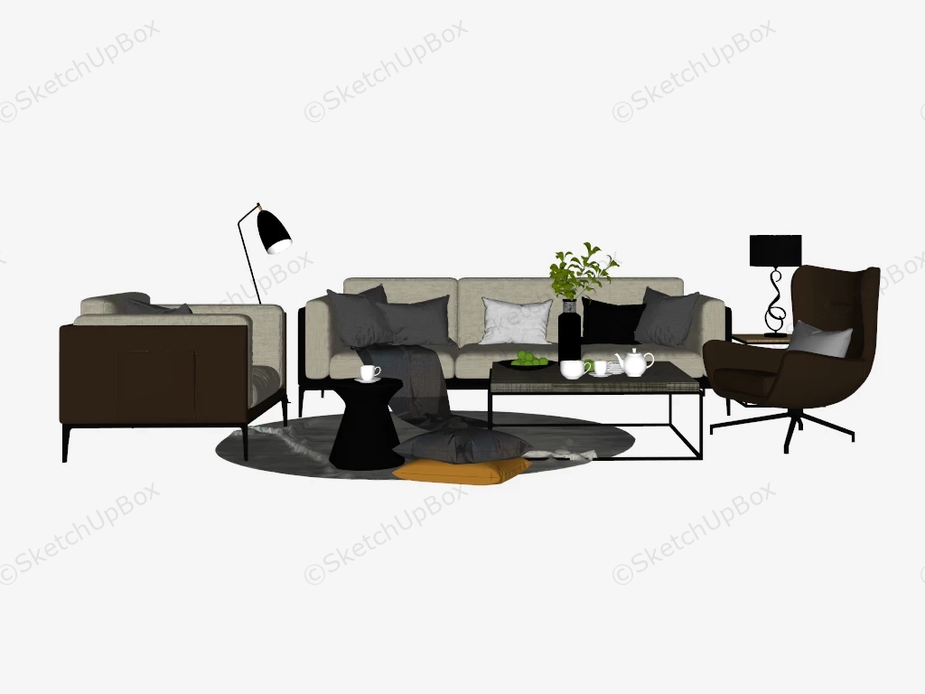 Industrial Modern Living Room Furniture Set sketchup model preview - SketchupBox