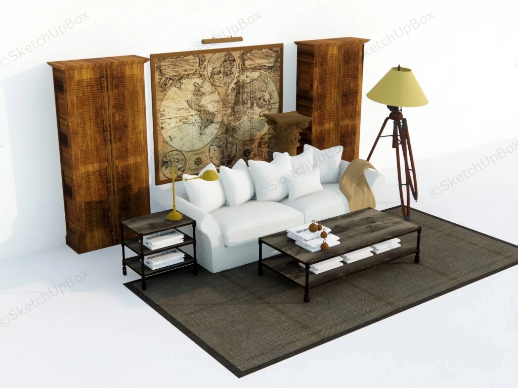 Mid Century Living Room Furniture Set sketchup model preview - SketchupBox