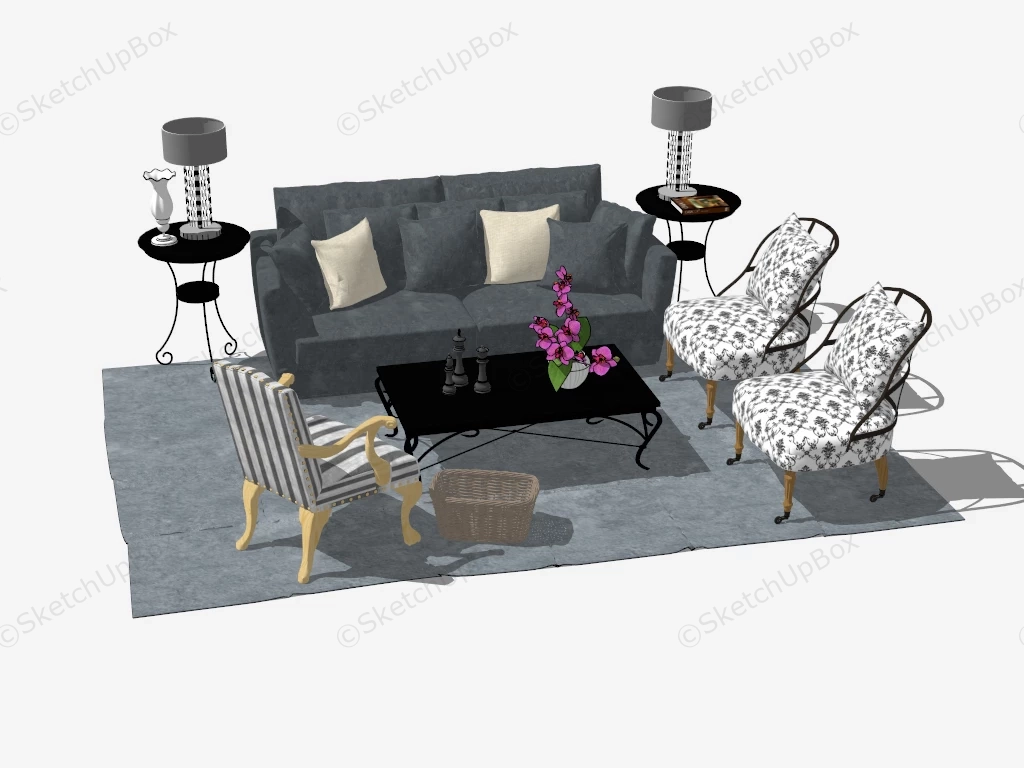 Country Style Living Room Furniture Set sketchup model preview - SketchupBox