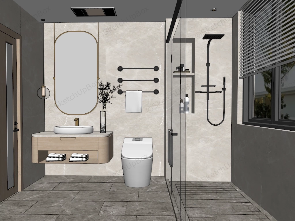 Modern Bathroom With Shower And Toilet sketchup model preview - SketchupBox