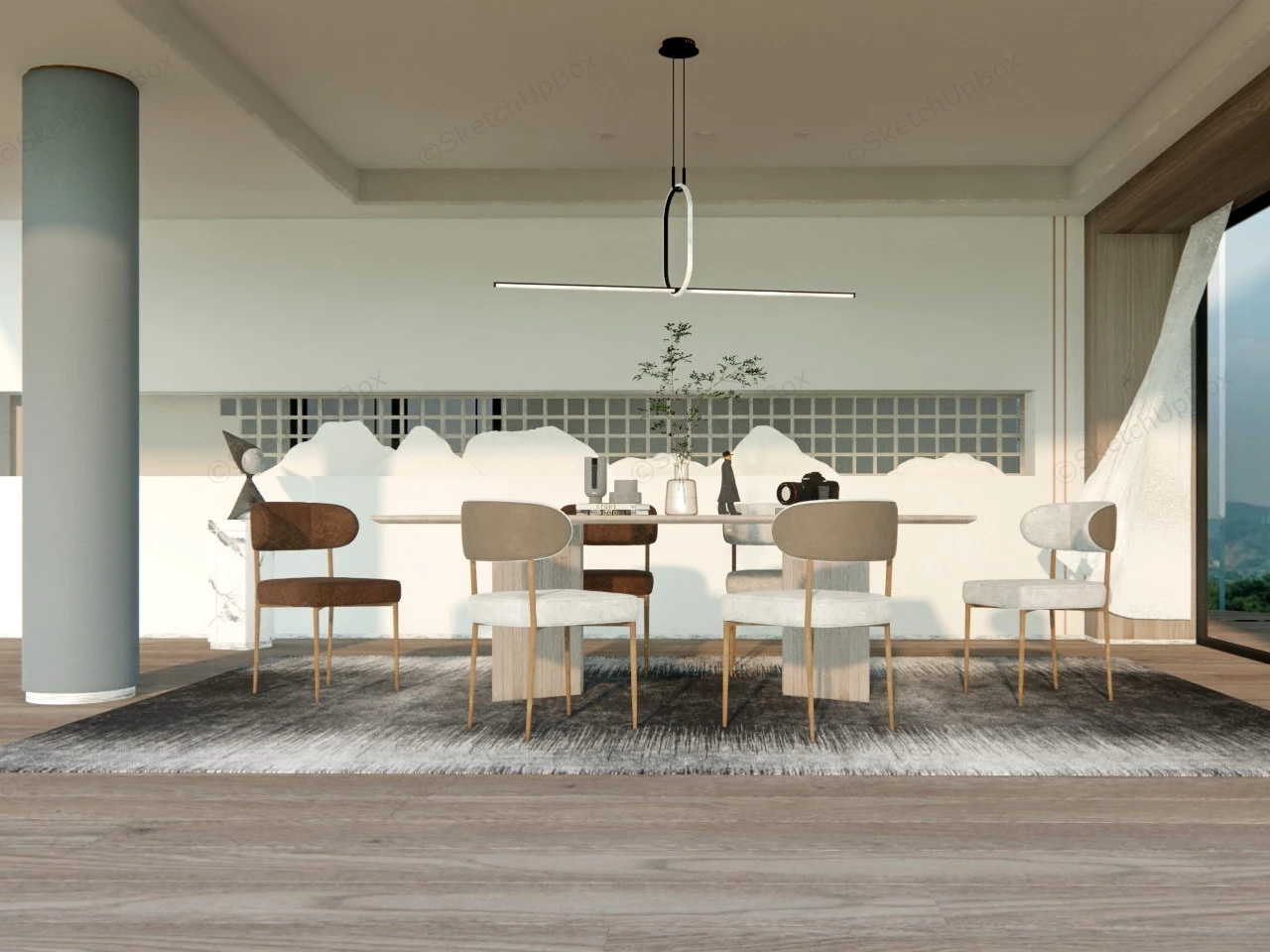 Dining Room With Zen Accent Wall sketchup model preview - SketchupBox