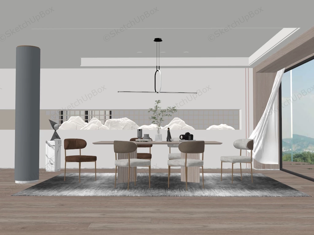 Dining Room With Zen Accent Wall sketchup model preview - SketchupBox