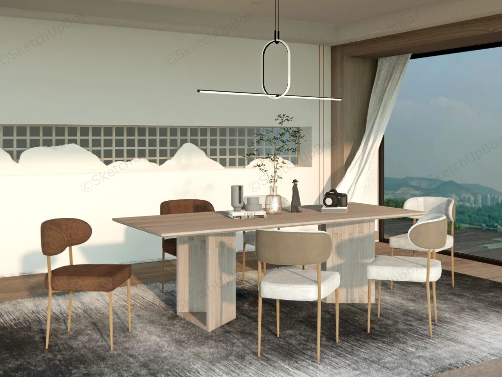 Dining Room With Zen Accent Wall sketchup model preview - SketchupBox