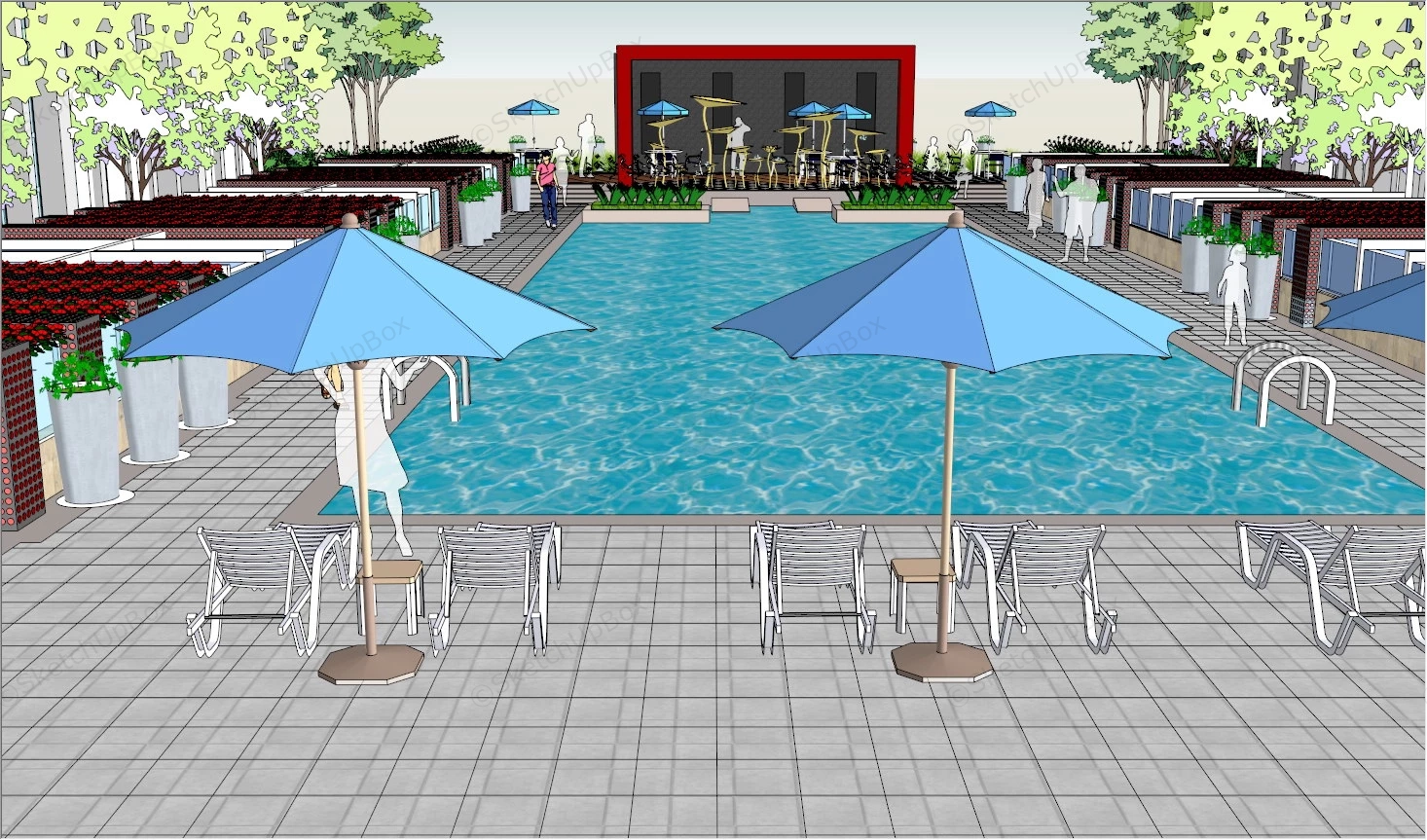 Roof Swimming Pool SketchUp 3D Model .skp File Download - SketchupBox