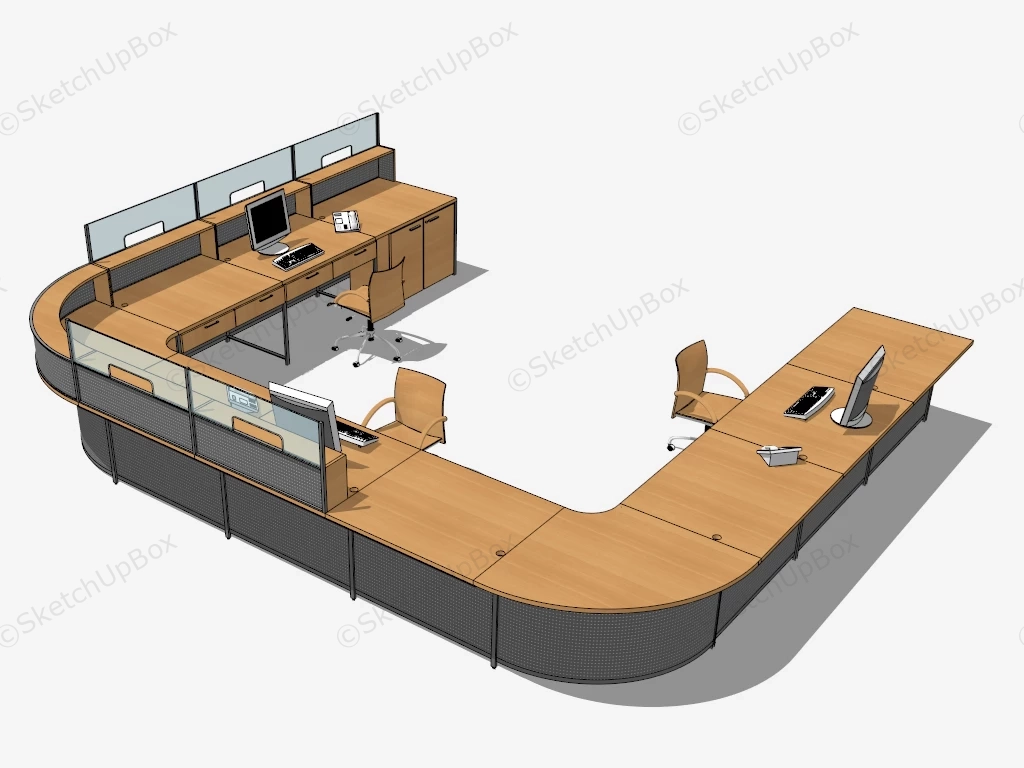 Large U Shaped Reception Desk sketchup model preview - SketchupBox