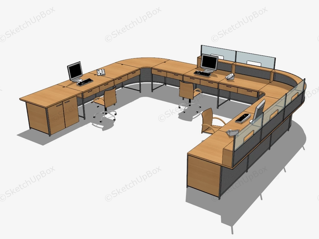 Large U Shaped Reception Desk sketchup model preview - SketchupBox