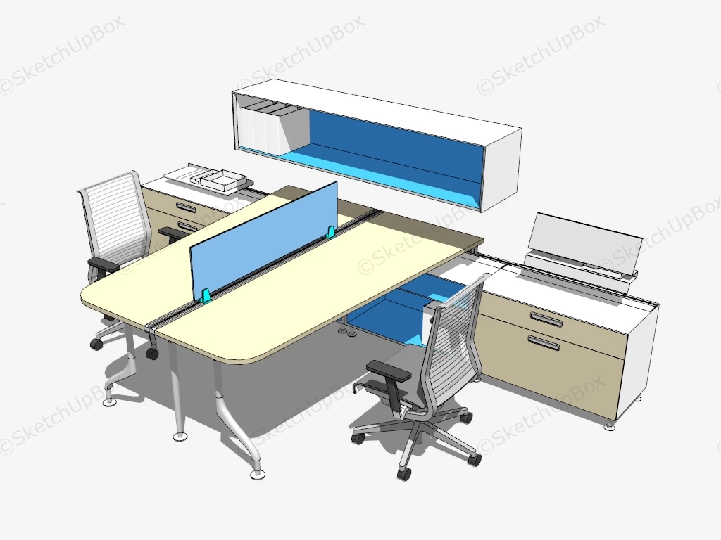 2 Person Office Workstation sketchup model preview - SketchupBox