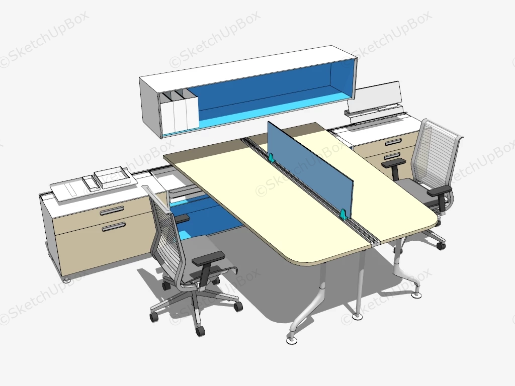 2 Person Office Workstation sketchup model preview - SketchupBox