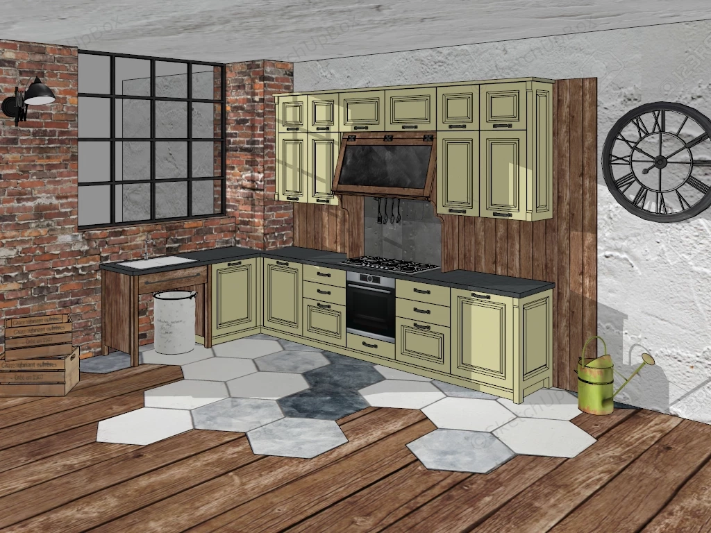 Vintage Rustic Kitchen Idea sketchup model preview - SketchupBox