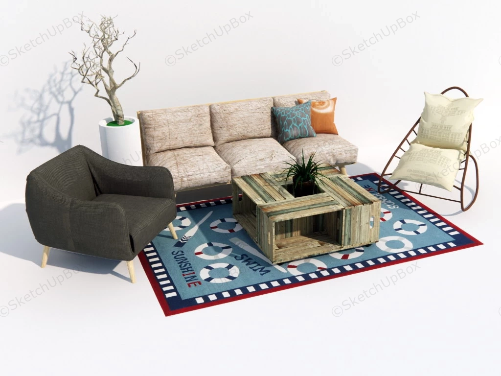 Country Living Room Furniture Set sketchup model preview - SketchupBox