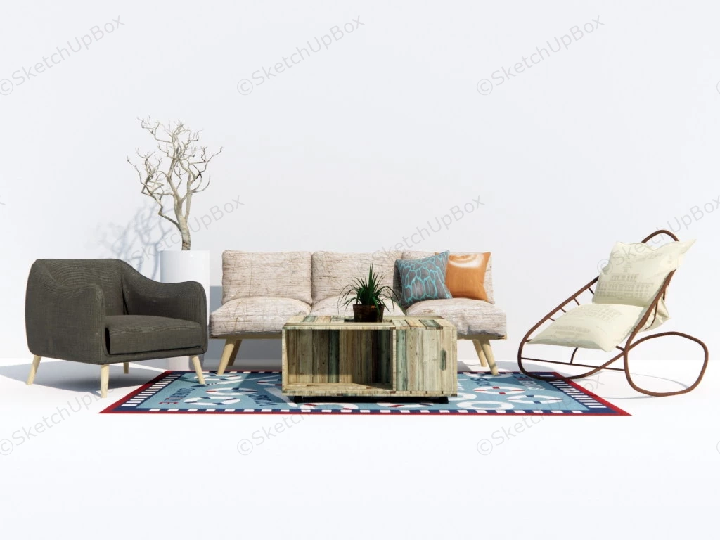 Country Living Room Furniture Set sketchup model preview - SketchupBox