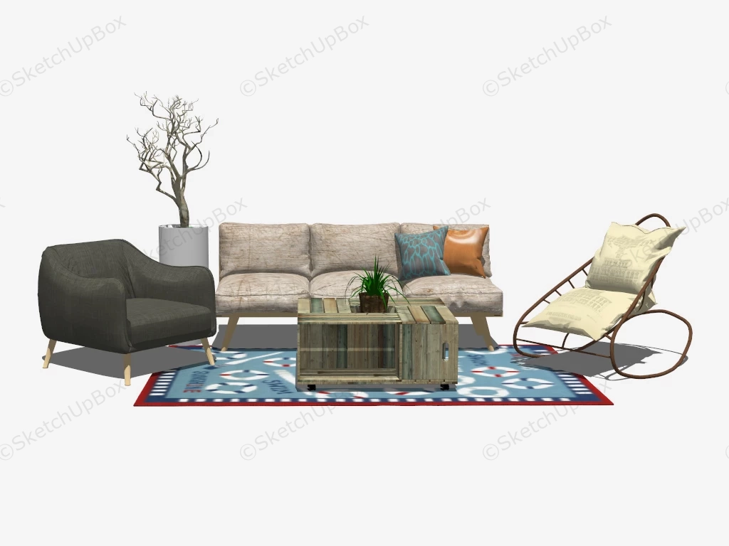 Country Living Room Furniture Set sketchup model preview - SketchupBox