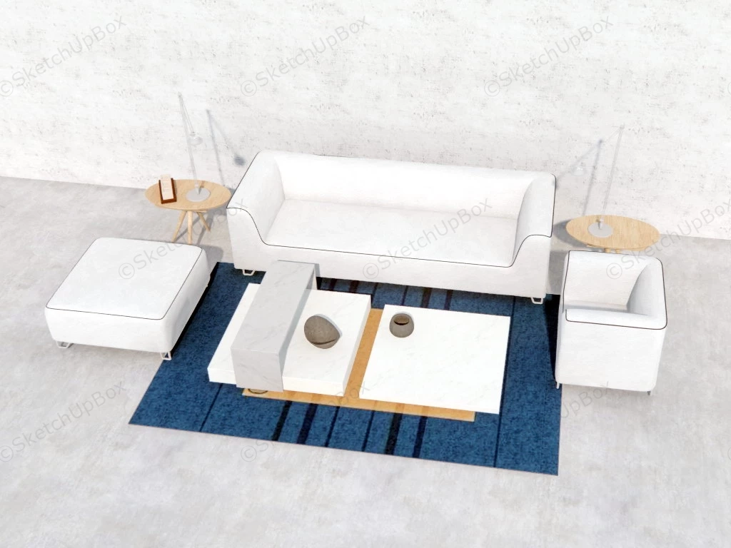 White Living Room Furniture Set sketchup model preview - SketchupBox