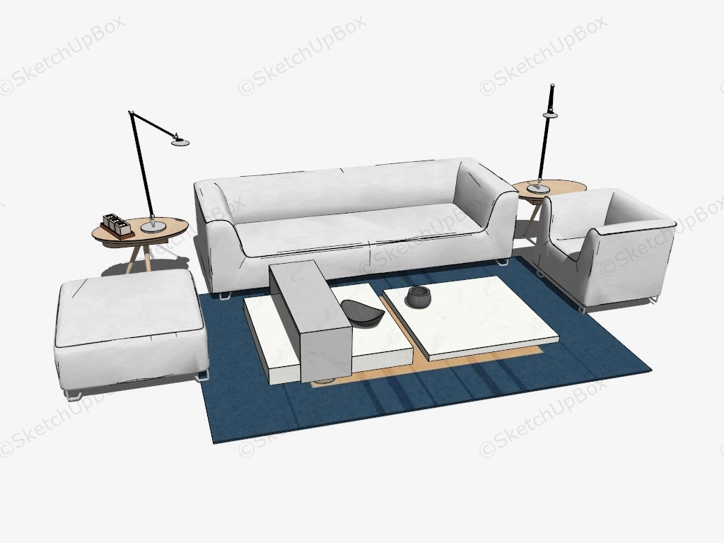 White Living Room Furniture Set sketchup model preview - SketchupBox