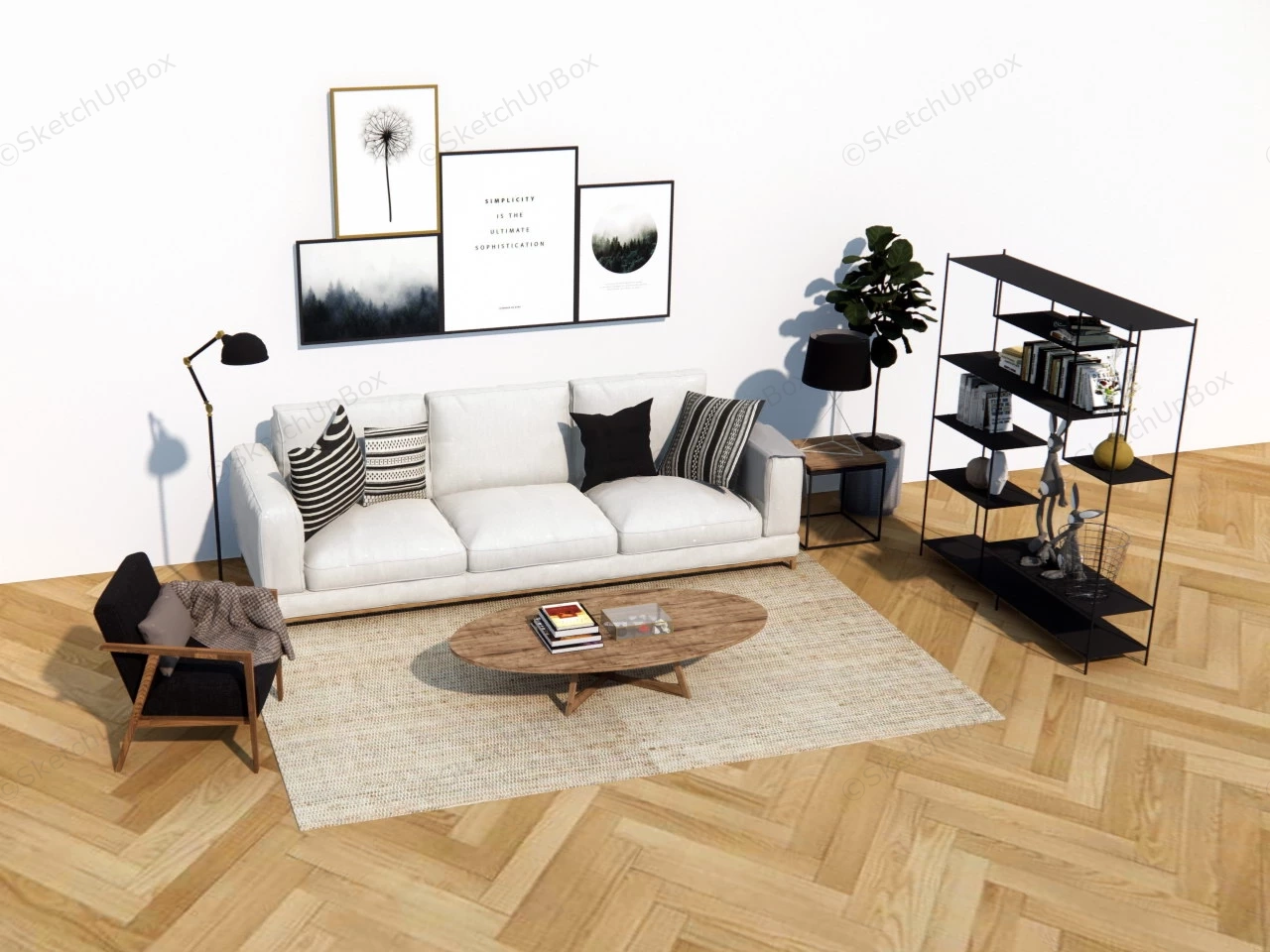 Minimalist Living Room Furniture Set sketchup model preview - SketchupBox