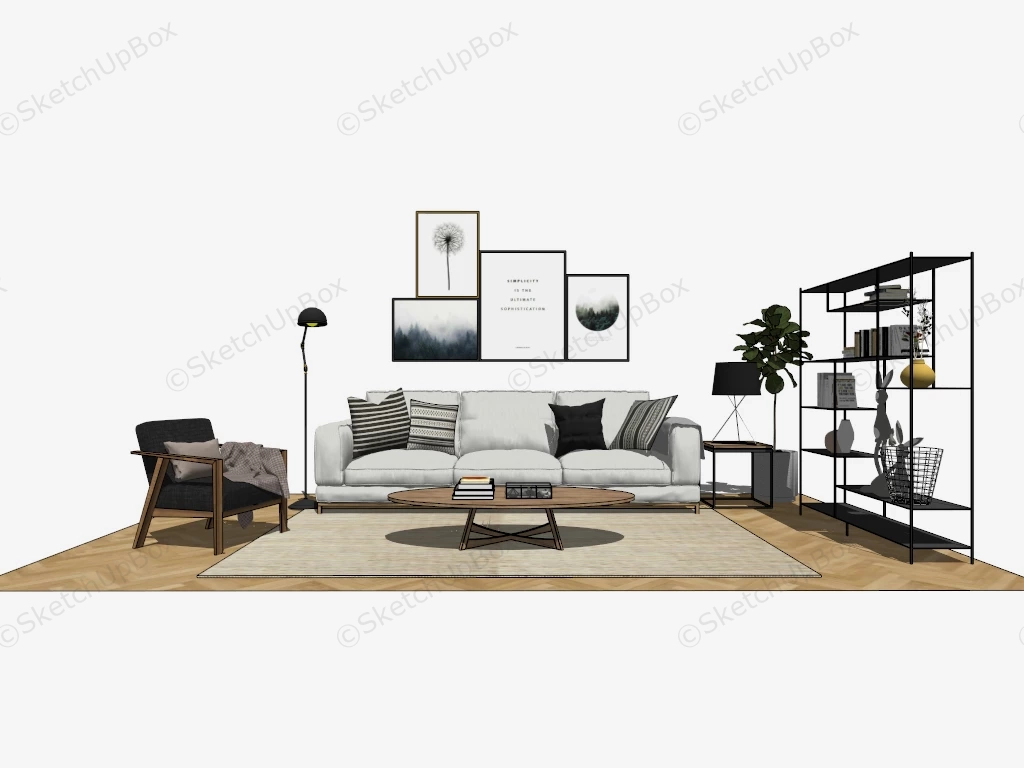 Minimalist Living Room Furniture Set sketchup model preview - SketchupBox