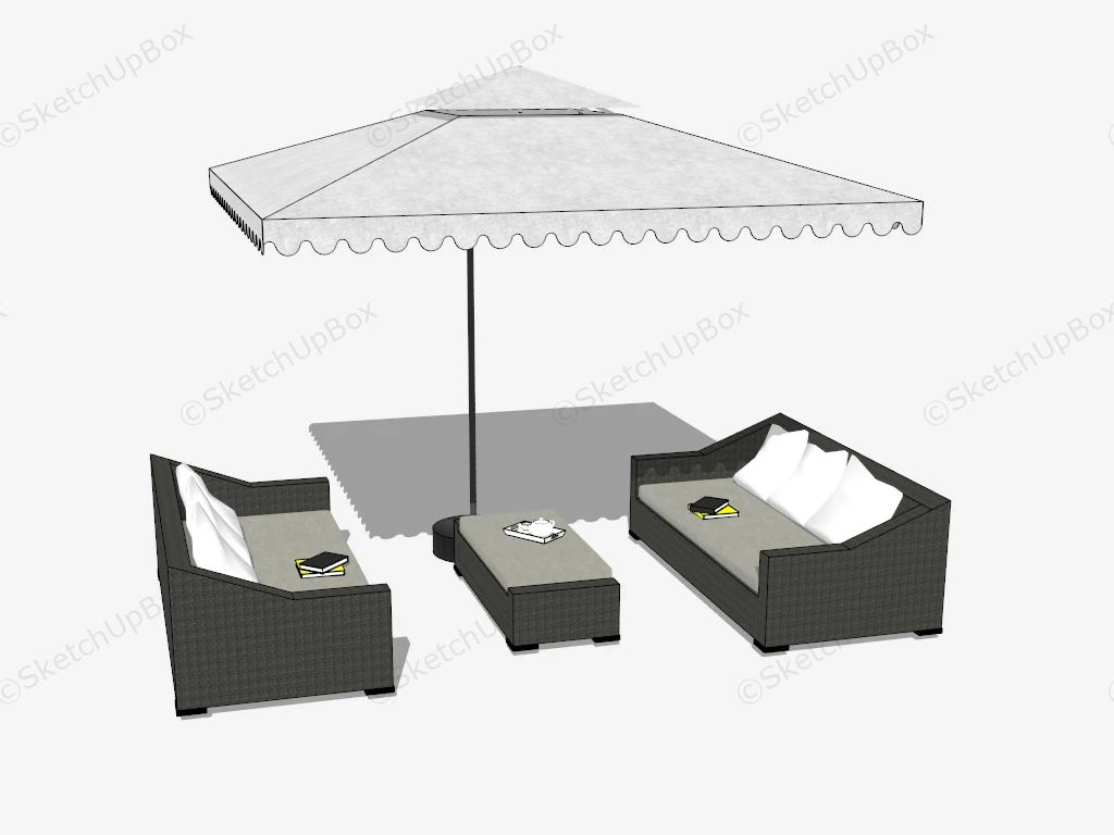 Patio Conversation Set With Umbrella SketchUp 3D Model .skp File ...