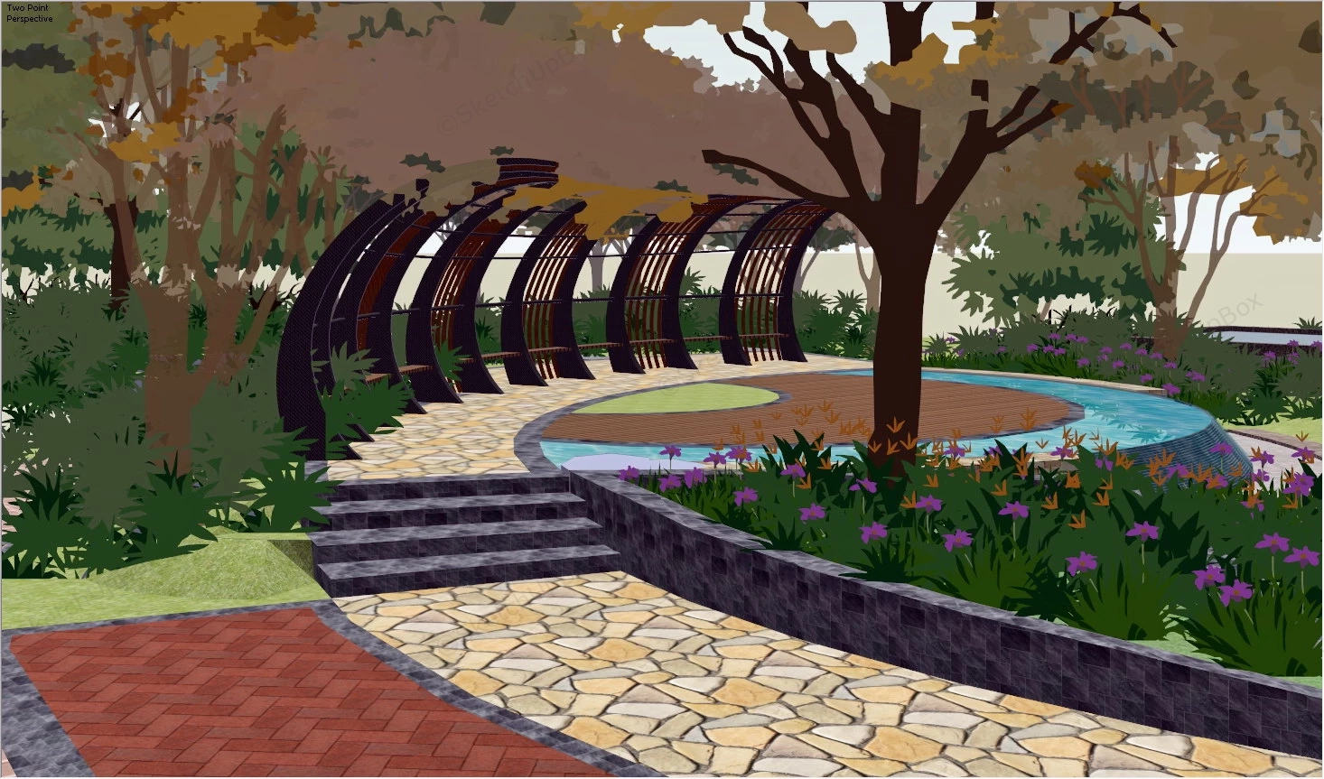 Small Pocket Park sketchup model preview - SketchupBox