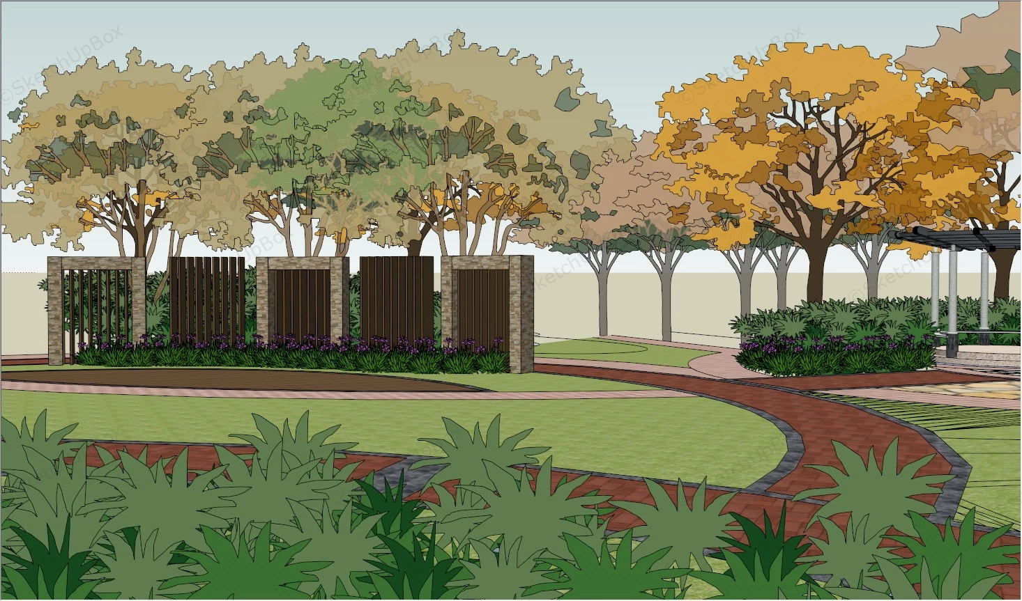 Small Pocket Park sketchup model preview - SketchupBox