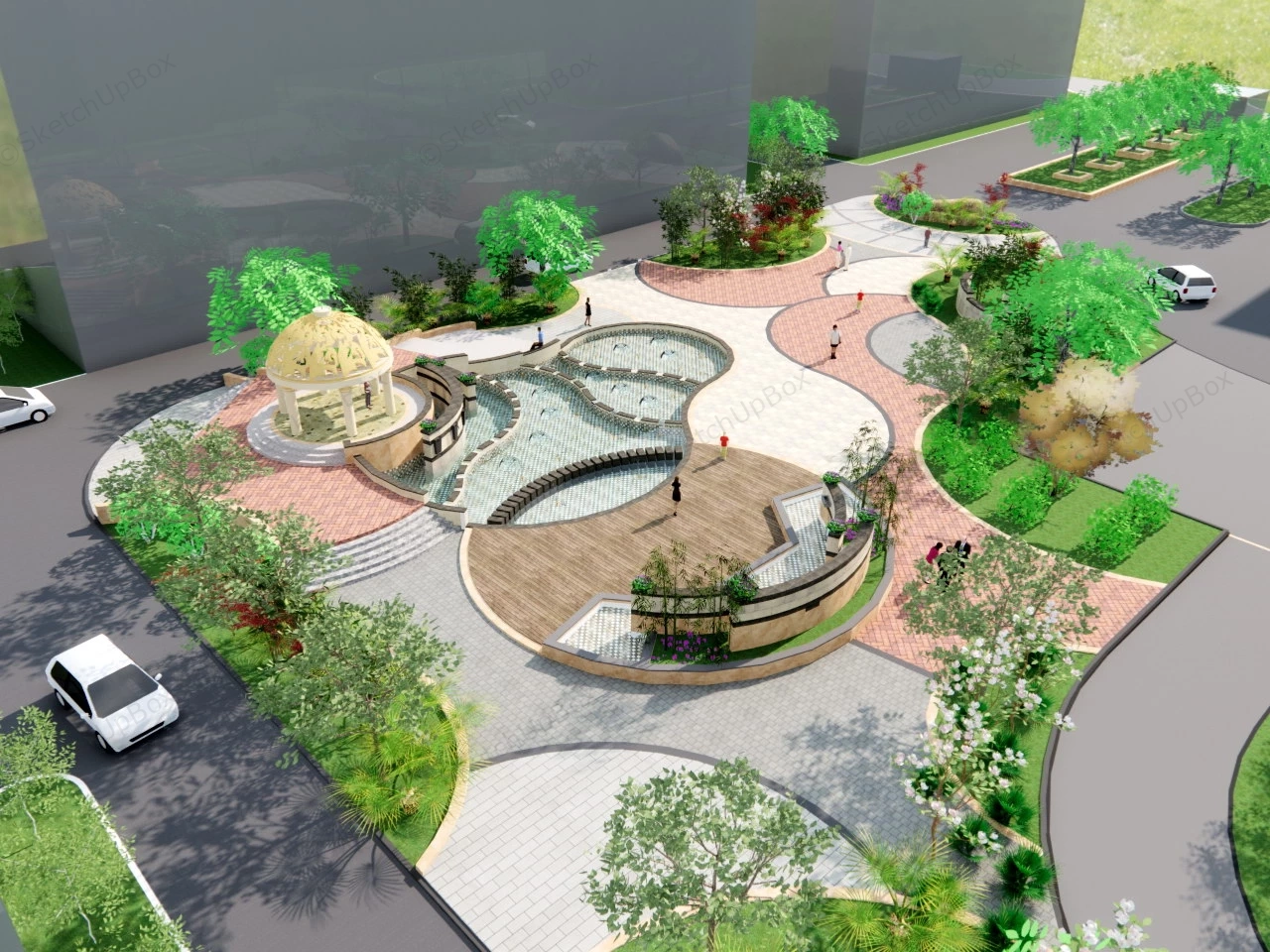 Urban Pocket Park Design SketchUp 3D Model .skp File Download - SketchupBox